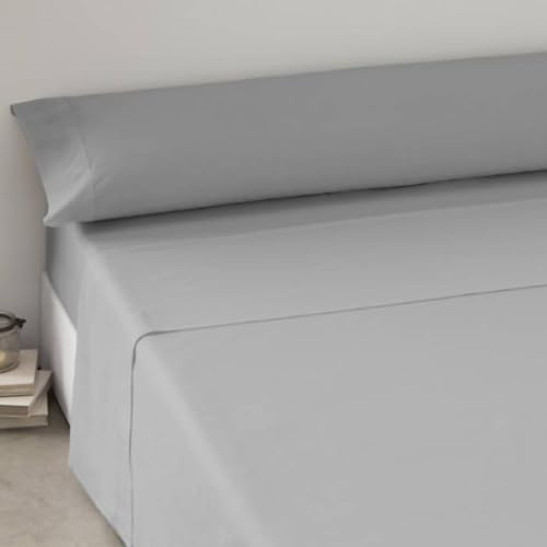 TIENDA EURASIA - Juego Sábana, 3 Piezas Encimera, Bajera y Funda de Almohada, 100% Poliéster, Tejido Suave y Liso, Todas Las Camas y Estaciones (Gris 90cm)