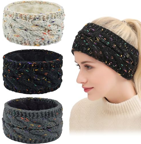 BDSHUNBF 3 Pcs Winter Cable Knit Headbands, Hairband Ear Warmer Knitted Thermal Twist Headbands for Girls Women Head Wrap Outdoor Sports Skiing Running Party Gift