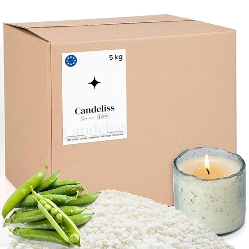CANDELISS Cera para velas en Vaso 5kg. Cera de soja bajo punto de fusion para hacer velas caseras 5kg Material hacer velas blancas aromaticas color Soy candle wax candle making (5kg)