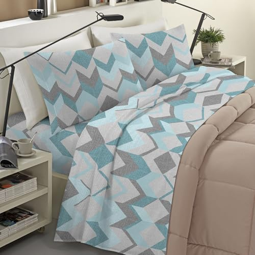 Banzaii Completo Lenzuola Matrimoniale Maxi Invernale in Flanella Felpate 100% Cotone Anti-Pilling 2 Piazze Maxi Atena Acquamarina