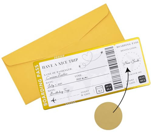 Teyomi Boarding Pass Scratch-off Gift Ticket, Golden Travel Ticket Scratch-off Card with Envelopes, Unique Travel Gift Card, Scratch & Reveal Surprise Ticket for Valentine's Day,Birthday,Girlfriends