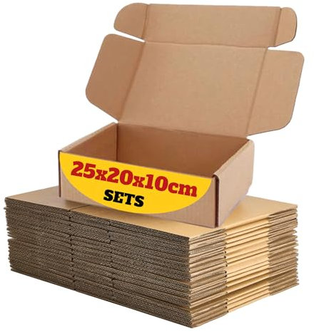 MBC 5-er Versandkarton klein, faltbar 25 x 20 x 10 cm | Faltschachtel Braun | Stabil und Robust | Päckchen Recycelbar | Ideal für den Versand von kleinen Waren | DHL konform Größe S