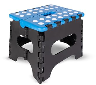 Sgabelli per camerette bagno cucina giardino per bambini e adulti in PVC con maniglia portata fino 150 kg (Nero - Blu, 17 x 21 x 18)