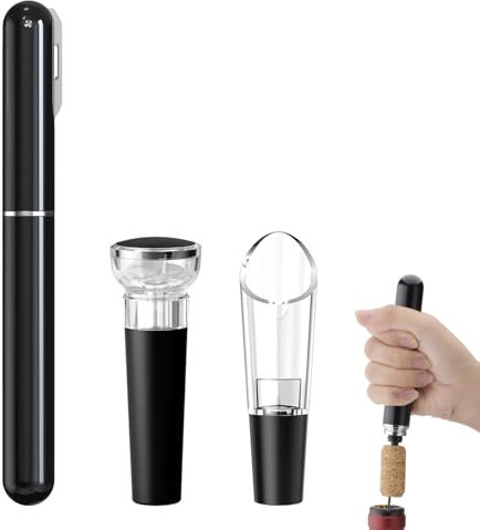 FBBULES 3 Pezzi Cavatappi Professionale Set, Cavatappi a Pompa, Tappo del Vino di Vuoto, Versatore, Riutilizzabile Accessori Vino, Set Regalo per Gli Amanti del Vino