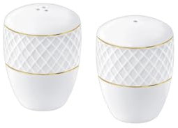 Wilmax - Salière et poivrière en porcelaine avec motif doré - lot de 2 - blanc - saupoudreuse - décoration de cuisine pour la maison, le restaurant - élégant