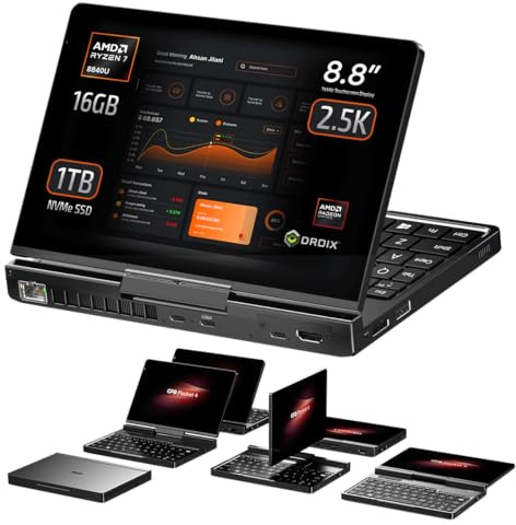 GPD Pocket 4: mini computer portatile con CPU AMD Ryzen 7 8840U, GPU Radeon 780M, 16 GB di RAM LPDDR5X, 1 TB di SSD PCIe Gen4, display da 8,8 pollici 2,5K 144 Hz, Wi-Fi 6E, Bluetooth 5.3, PC