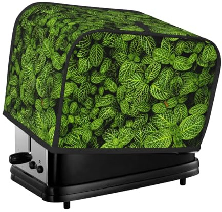 Copertura per tostapane a 2 fette, piccole foglie di felce verde, con tasche, per piccoli elettrodomestici da cucina, protezione dalle impronte digitali, lavabile in lavatrice