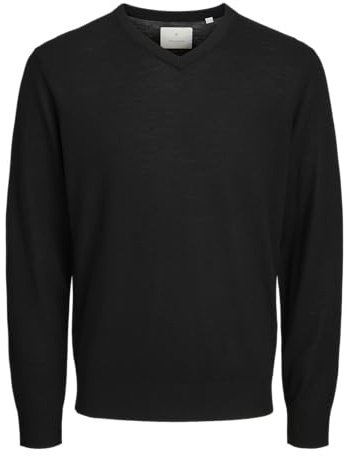 JACK & JONES Jprccmerino Knit V-Neck, Nero, M Uomo