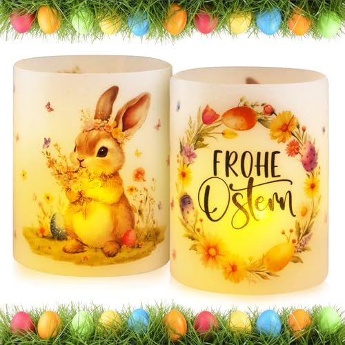 BOOMTOP 12 Windlicht Tischdeko Ostern Teelichter Osterhasen Lichthülle Frühling Mini Kerzen Deko Frohe Ostern Windlicht Blumen Ostereier Tischlichter Bunt Teelicht Kerzen Dekoration Verzieren