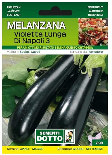 Sicignano | Semi Melanzana Violetta Lunga di Napoli 3, Frutto Grosso, Forma Cilindrica Allungata, Viola Intenso, Busta Extra - 2 Confezioni da 1.9g, Pianta a Ciclo Medio-Precoce