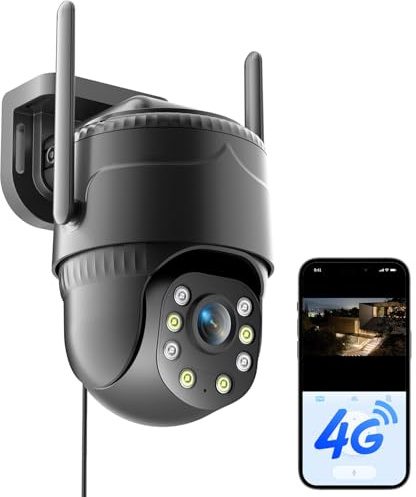 KKB Telecamera 4G LTE con SIM Senza WiFi, Registrazione 24/7, 2K Videocamera Sorveglianza Esterno con Rilevamento Intelligente, PTZ 360° Camera Visione Notturna a Colori, Audio Bidirezionale