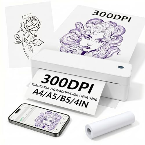 Fuhuihe Imprimante De Transfert pour Tatouage, Machine De ModèLe A4, Imprimante Thermique pour éDucation, De ModèLe De Tatouage avec 10 Feuilles De Papier Et 1 Rouleau De Papier Standard A4 Blanc