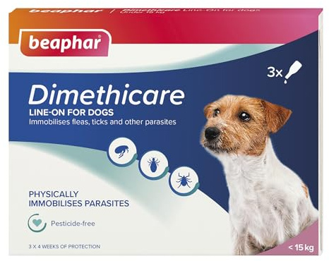 Beaphar - Dimethicare Line-On Flea & Tick Control for Small Dogs up to 15kg – 3 pipettes - Physically Immobilises Fleas, Ticks & Other Parasites - Pesticide-Free - For Small Dogs from 12 weeks old