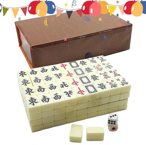 Mini Mahjong Set, 2x1.4x1cm Mini Juego de Majong Chino con 146 Piedras para Juegos Familiares, MiniMahjongs Juego de Mesa Chino Tradicional para Fiestas y Reuniones de Amigos