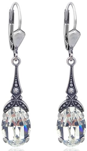 Jugendstil Ohrringe Silber Markenkristalle Crystal Ohrhänger NOBEL SCHMUCK