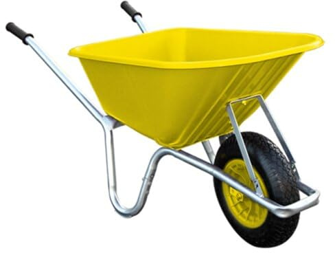 Big Mucker 100 Litre Plastic Wheelbarrow | Heavy Duty Garden & Farm Wheelbarrow, Steel Frame | Garden Cart with Pneumatic Tyres, Yellow