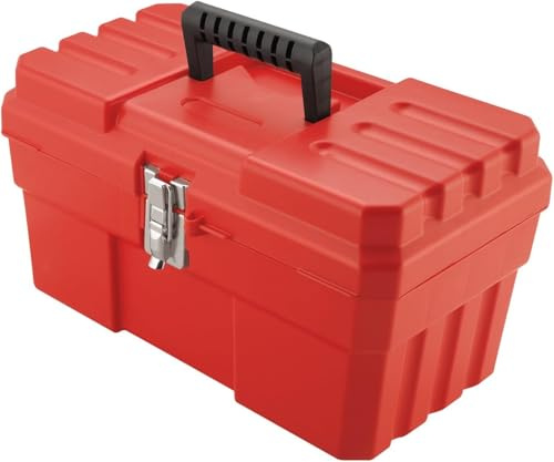 Akro-Mils 14-Inch Plastic Toolbox with Removable Tray, Steel Latch & Padlock Eye, Industrial-Grade Tool Box for Tools, Crafts, First Aid & Hobby Supplies, 14 x 8 x 8, Made in USA, Red (09514)