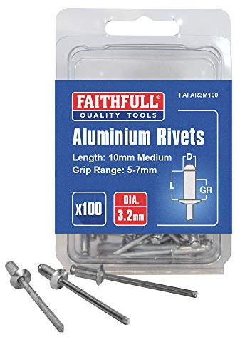 Faithfull FalAR3M100 100 3mm medium Aluminium Rivets, 5023969214047