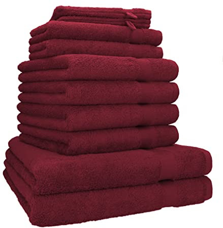 Betz Premium Handtuch-Set 10-teilig – 100% Baumwolle – Oeko-TEX® Zertifiziert – saugfähig&weich – 470g/m² – Duschtücher, Handtücher, Gästetücher & Waschhandschuhe Farbe dunkelrot