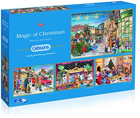 Magic of Christmas 4x500 Piece Jigsaw Puzzle Age 12+ | Sustainable Puzzle for Adults | Premium 100% Recycled Board | Great Gift for Adults | Gibsons Games