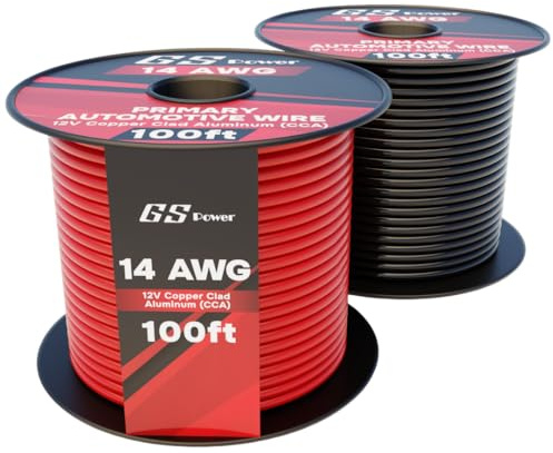 GS Power 200ft CCA 14 Gauge Wire Automotive, 100ft Spool, 2 Colors, 14 AWG 12v, Speaker Electrical Wire Low Voltage Primary for Car Stereo Audio Trailer Harness Hookup Wiring DIY