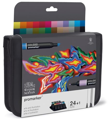 Winsor & Newton 0290078 ProMarker (im Wallet, Professioneller Layoutmarker-2 Spitzen, fein und breit für Zeichnungen, Design und Layouts) 24 Farben Set