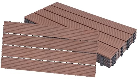 Aufun 1m² WPC Fliesen Terrassenfliesen Kunststoff Klicksystem Bodenbelag 30x60cm 6 Stück- Fliese Holzoptik Balkonfliesen Klickfliesen wetterfest für Terrasse und Balkon (Type 2, Braun)