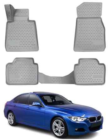 OMAC Gummimatten Fußmatten kompatibel mit BMW 3er F30 2012-2019 Grau 4 TLG