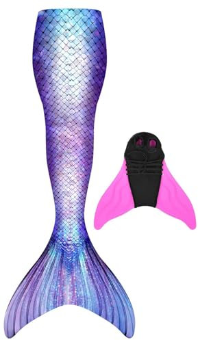 FOLOEO Meerjungfrauenflosse Mädchen Meerjungfrauenschwanz mit Meerjungfrau Flosse Badebekleidung, Geeignet für Kinder und Erwachsene 100-170cm Höhe, Mehrfarbig (Md23), 150