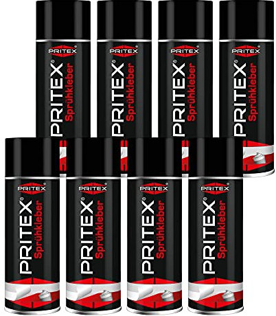 PRITEX – Sprühkleber 8x 400 ml für KFZ, Handwerk, Modellbau, DIY & Haushalt – Kleber Spray mit hoher Sofortklebekraft für Papier, Karton, Holz, Kork, Leder, Textilien, Schaumstoff, Gummi & Kunststoff
