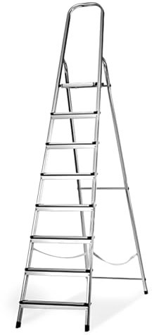 Amig - Escalera Plegable con 8 peldaños - Aluminio - Peldaños Pequeños: 28x8 cm - Peldaño Grande: 25x25x28 cm - Uso Doméstico - Carga Máxima 150 kg