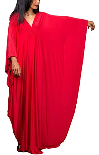 L-Peach Bohemisk kaftan, maxiklänning, myskläder för kvinnor, överdimensionerat nattlinne, hemmakläder, överdragsklänning för strand, C Röd, en storlek