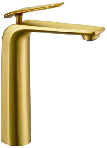 TOCALOCA Tall Bathroom Faucets Brushed Gold, One Hole Single Handle Lever Faucet for Vessel Bowl Sink, Premium Brass Bathroom Basin Faucet Lavatory Mixer Tap Gold
