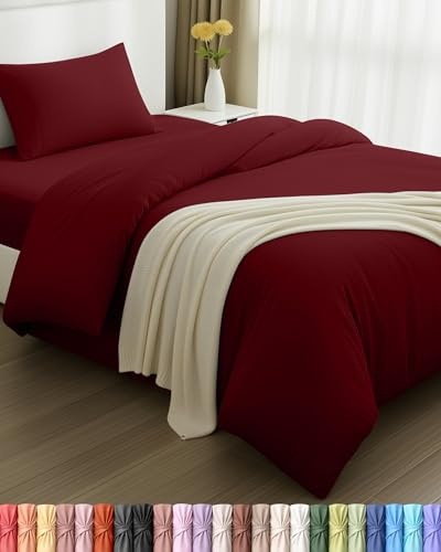 Utopia Bedding 3 Piece Sängkläder Set - Mjuk borstad Microfiber Polyester - Påslakan (135x200cm), Spännlakan (90x190cm) med Kuddfodral (50x75cm), Bourgogne | Påslakan 135 x 200 cm, Savannah Bajera 90 x 190 cm och örngott 50 x 75 cm, mjuk borstad mikrofiber