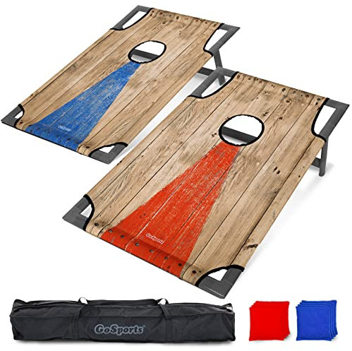 GoSports Tragbares Cornhole Toss Spiel-Set mit PVC-Rahmen, mit 8 Sitzsäcken und Tragetasche, wählen Sie Ihren Stil