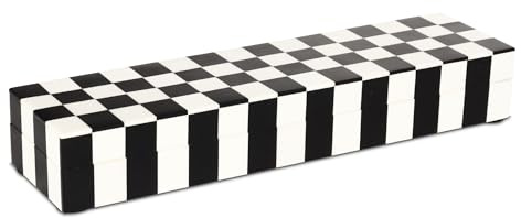 Handicrafts Home Decorative Storage Box with Lid, Black and White Decorative Remote Control Box, Slim Coffee Table Storage Box, Decorative Box for Shelf, Desk & Living Room Decor, 10 x 2.5 x 1.5