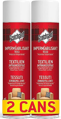 Scotchgard Textilien-Imprägnierspray, 2x400 ml Dose - Wasserabweisendes Spray für Polstersofas, Polstersessel, Kleidung und Kissen, Langlebig