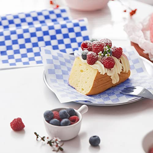 GeeRic Mother's Day Waxed Deli Paper Sheets for Sandwich 12 * 12 Inch, 100 Pcs Food Basket Liners for Sandwiches, 2026 Burgers Wrap Wax Paper Sheets Gingham Pattern Blue