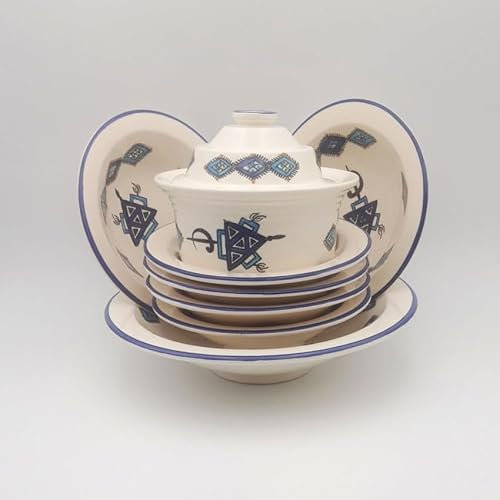 Service à couscous assiettes Tebsi Sahel bleu - 6 pers