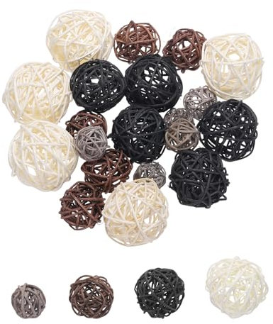 sourcing map 20 Pcs Vase Filler Decorative Balls, 2.4/2/1.6/1.2 White/Black/Coffee/Gray Wicker Rattan Decor, Balls Bowl Fillers for Home Decor,Center Table