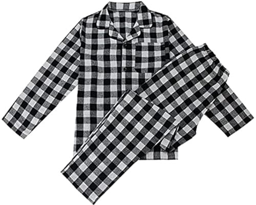 Conjuntos de Pijamas LANBAOSI de Manga Larga a Cuadros para Niñas y Niños, Conjunto de Ropa de Dormir de Flanela, Top y Pantalones a Cuadros, Ropa de Dormir de Algodón para Niños, 2 Piezas, gris, 13