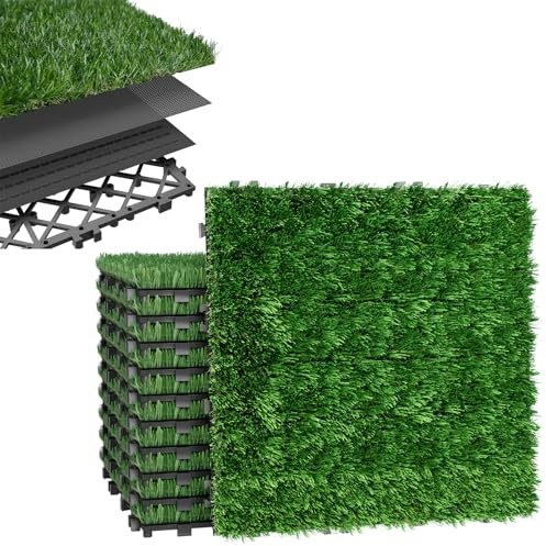 YUENFONG 22 stycken konstgräs 30 x 30 cm konstgräsmatta, miniatyr trädgårdsdekoration gräsmatta, PE konstgräsmatta UV-beständig, för terrass balkong inomhus och utomhus