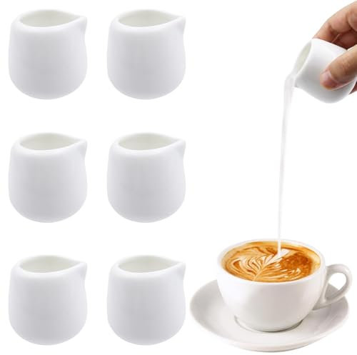 Foreverup 6 PCS White Small Porcelain Milk Jug, 50 ml Mini Milk Jugs, Gravy Jug, Mini Creamer Jugs, Sauce Jug, Milk Jugs Small for Coffee Sauce Gravy Boat, for Home Kitchen Office Coffee Bar