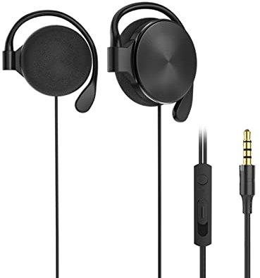 pumpumlia Auriculares deportivos sobre la oreja con micrófono de 3,5 mm, ideales para deportes, correr, gimnasio, teléfono celular, computadora