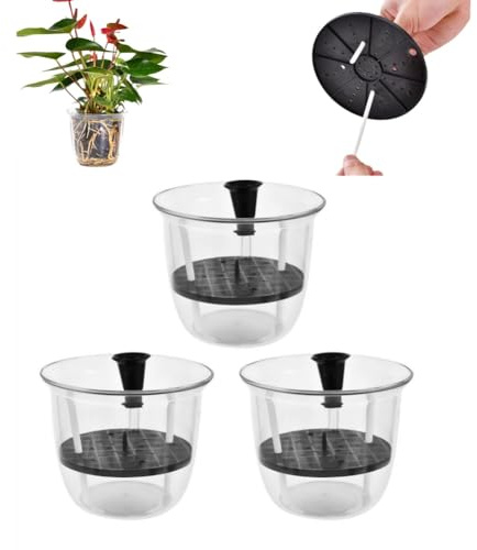 Selbstbewässernder Topf, 12,7 cm, 3 Stück, selbstbewässernder Übertopf mit Reservoir, Glas-Pflanzgefäß für Zimmerpflanzen und Progagation, poröse Drainage