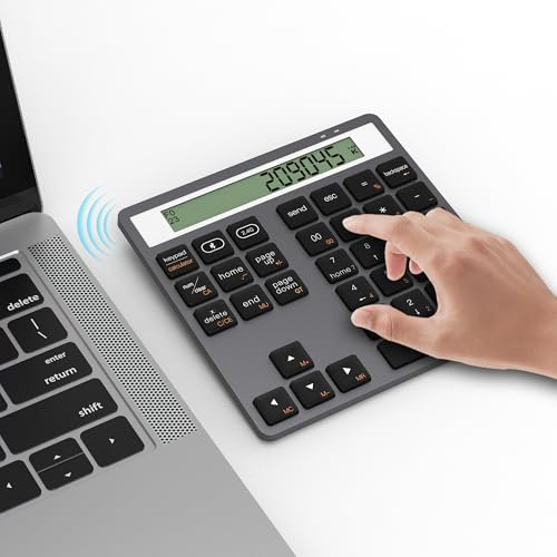 2-in-1 Ziffernblock Bluetooth- 34 Tasten Nummernblöcke mit Taschenrechner für PC/Laptop/Handy/iPhone/iPad, USB C Nummernblock für Windows/Mac/iOS/Android Numpad Wireless für Büro/Rechnungswesen