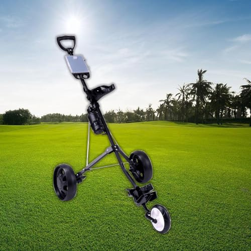IVhomeshop Folding Golf Push Pull Cart, 3 Wheels Lightweight Golf Trolley with Cup Holder Golf Pull Cart for Golf Clubs and Golf Bag high load capacity