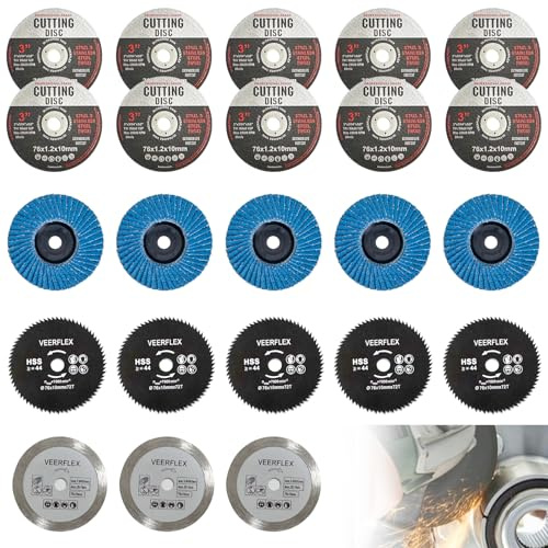 23PCS 76mm Cutting Discs, Angle Grinder Discs Cutting Disc for 10mm Bore Grinder with 44 Teeth Circular Saw Blades for Cutting Metal Stone Wood Plastic Grinding
