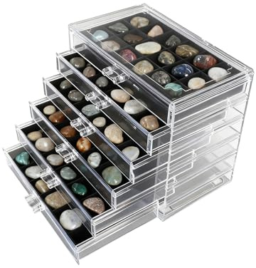 Organizador de Joyas,Caja de Recogida de Piedras Preciosas,Caja de Almacenamiento de Joyas Acrílico Transparente Apilable,Caja de Joyería con Terciopelo para Collares (6 Niveles, 108 Compartimentos)