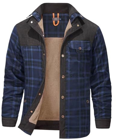 Zanisouta Giacca invernale da uomo a quadri, calda camicia da boscaiolo, foderata, giacca termica a quadri, in pile con tasche multiple, camicia termica in pile, calda flanella per attività all'aria